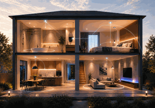 Professional lux-based lighting control with zone dashboards, Flow cards and tuning insights.