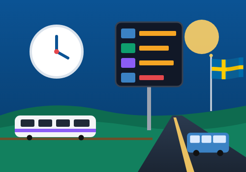 Live departures, door-to-door commutes, road traffic, ferries and smart morning alerts for all of Sweden.