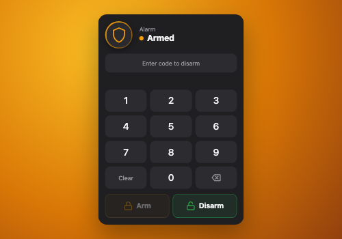 A code-protected alarm keypad for your Homey dashboard.