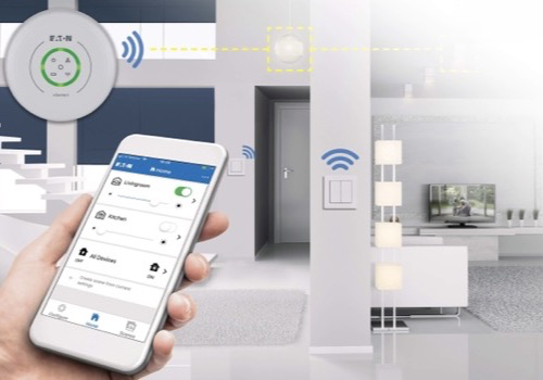 Seamless Eaton xComfort control for lights, shades, and heating.